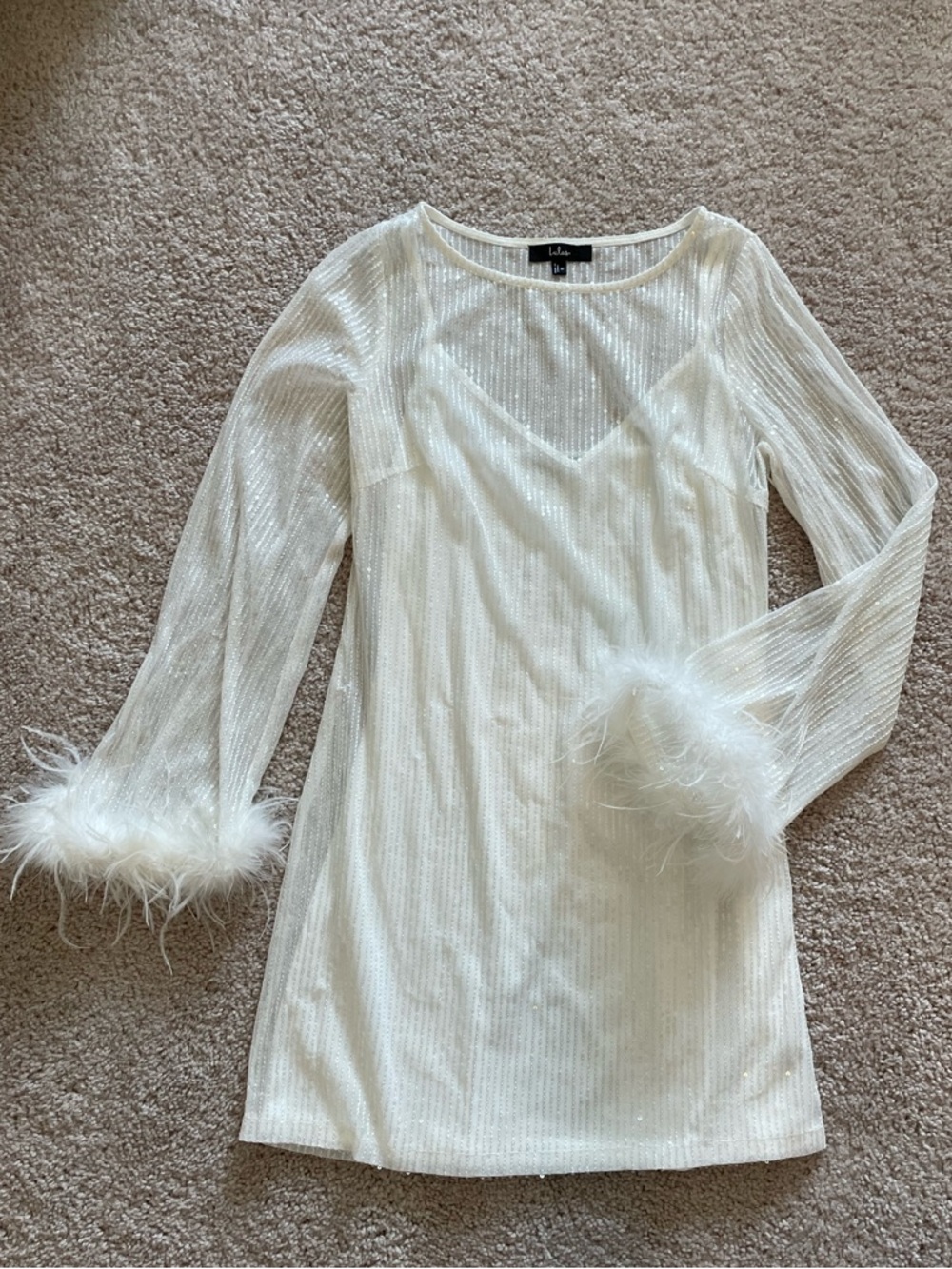 Lulu's White Feather Cuff Mini Dress
